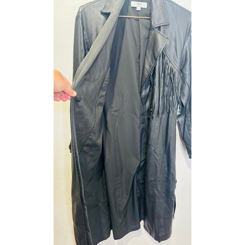 JASON WU Black Faux Leather Long Fringe Trench Style Tie Waist Jacket size XS - Picture 16 of 16